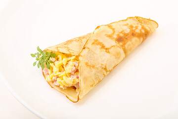 Pancake with cheese and ham