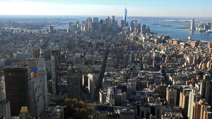New York City, Manhattan downtown skyline skyscrapers. - 392073591