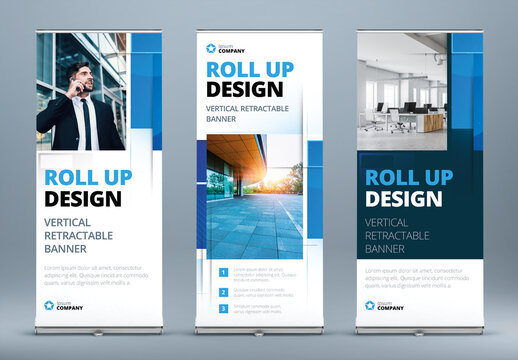 Blue Roll Up Layout with Rectangle Elements