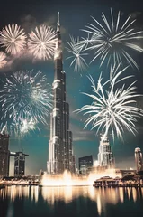 Printed roller blinds Burj Khalifa fireworks around Burj Khalifa - exotic New Year destination, Dubai, UAE