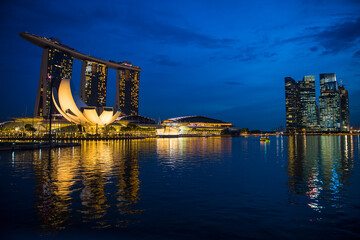the skyline of Singapore with the iconic Marina Sands