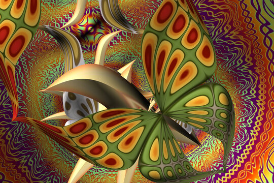 3D fractal illustration. Beautiful and colorful flower card.