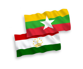 Flags of Tajikistan and Myanmar on a white background