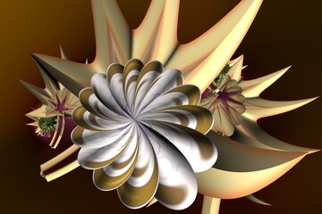 3D fractal illustration. Beautiful and colorful flower card.