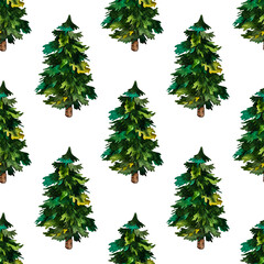 Watercolor seamless pattern with spruce . Great Christmas allover print for wrapping paper or textile.