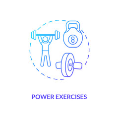 Power exercise blue gradient concept icon. Weight lifting. Athlete with barbell. Gym workout. Body health. Kinesiology idea thin line illustration. Vector isolated outline RGB color drawing