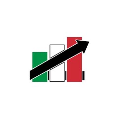 Flag of Italy on bar chart concept isolated on white background