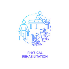 Physical rehabilitation blue gradient concept icon. Physiology therapist. Trauma recovery. Clinical treatment. Kinesiology idea thin line illustration. Vector isolated outline RGB color drawing