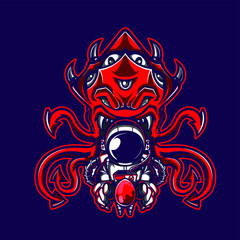 ASTONAUT MONSTER ATTACK VECTOR ILLUSTRATION