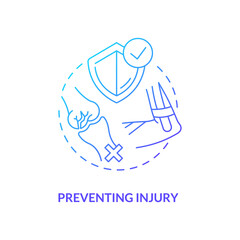 Obraz premium Prevent injury blue gradient concept icon. Health insurance. Body care. Physical treatment. Anatomical structure. Kinesiology idea thin line illustration. Vector isolated outline RGB color drawing