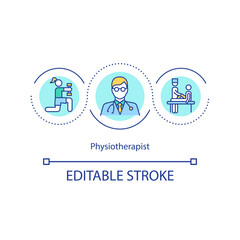 Physiotherapist concept icon. Health care professional idea thin line illustration. Manual therapy. Rehabilitation. Sports medicine. Vector isolated outline RGB color drawing. Editable stroke