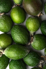 Tropical fruit feijoa (Acca sellowiana), isolated on a white background. Organic food. Organic food stock photo. Food stock photo.