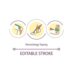 Kinesiology taping concept icon. Rehabilitative technique idea thin line illustration. Protective mechanism. Pain relieving. Vector isolated outline RGB color drawing. Editable stroke