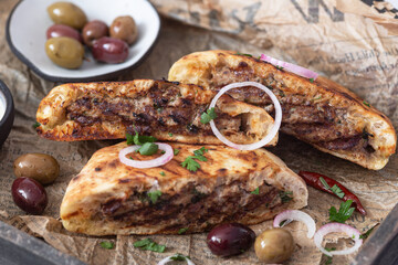Arayes- pita bread  filled with a mixture of minced meat with different spices 