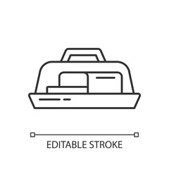 Butter dish linear icon. Plate with lid for dairy product. Milky food. Kitchen tool for storage. Thin line customizable illustration. Contour symbol. Vector isolated outline drawing. Editable stroke