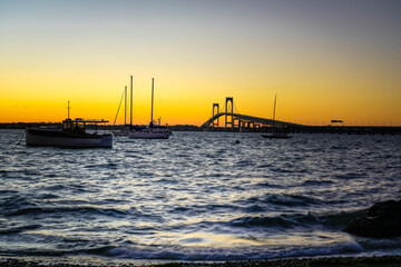Newport Harbor and Pell Bridge at Sunset