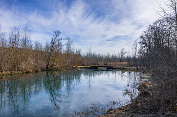 Natural Riverscape - Natural river landscape along the Braunsel, the shortest tributary of the Danube, Rechtenstein, Baden-Wurttemberg, Germany.