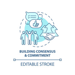 Building consensus and commitment concept icon. Business consulting stage idea thin line illustration. Strengthening inter-personnel trust. Vector isolated outline RGB color drawing. Editable stroke