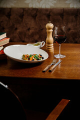 Salad baked eggplant and fresh tomatoes. Top view