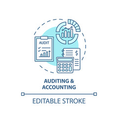 Auditing and accounting concept icon. Top business consulting service idea thin line illustration. Audit report. Income statement. Vector isolated outline RGB color drawing. Editable stroke
