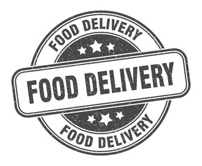 food delivery stamp. food delivery label. round grunge sign