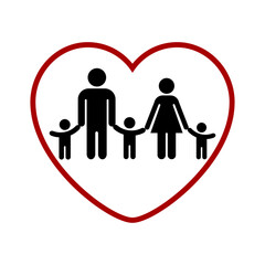 Family icon, silhouette, outline heart. Vector illustration isolated.