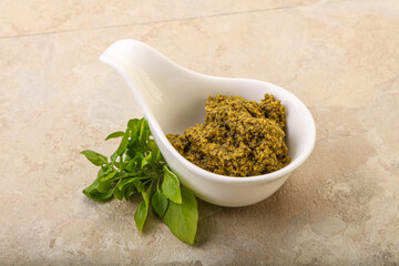 Green sauce pesto with basil