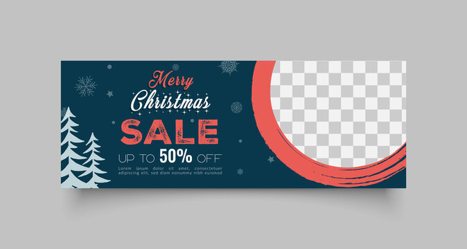 Christmas Sale banner template with photo place modern layout background. Horizontal poster, headers, website