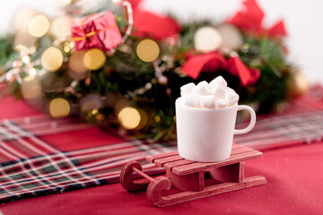 Obraz na płótnie Canvas christmas mood, cup with cocoa and marshmallows