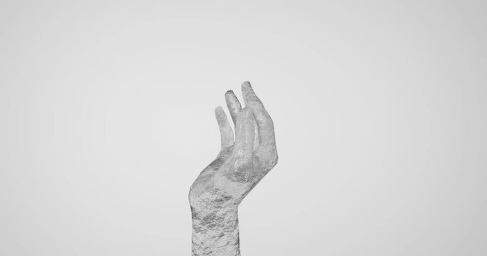3d render with a hand made of stone on a light background