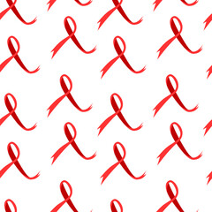 World aids day, 1 December. Red awareness ribbon. Vector flat illustration, seamless pattern