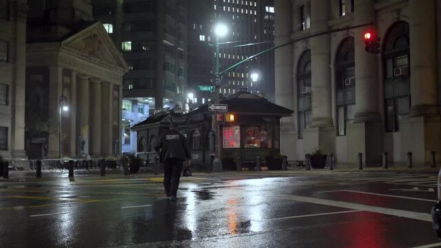 Security Guard walks away from camera