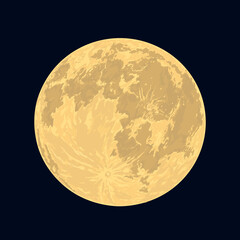 The full Moon is the lunar phase.  Hand-drawn vector illustration. Panorama of the sky.