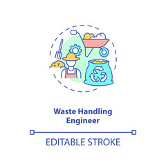 Waste handling engineer concept icon. Top agriculture careers. Organise and manage waste disposal idea thin line illustration. Vector isolated outline RGB color drawing. Editable stroke