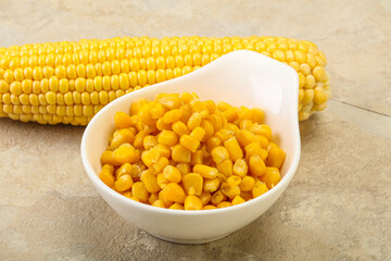 Sweet yellow corn in the bowl