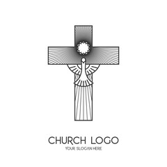 Church logo. Christian symbols. The Cross of Jesus Christ and the Symbol of the Holy Spirit is a dove. The crown of thorns is a symbol of suffering.