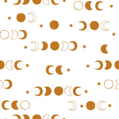 The phases of the moon astronomy patterns. Background in boho style. Vector illustration for a minimalistic design. - 392084752