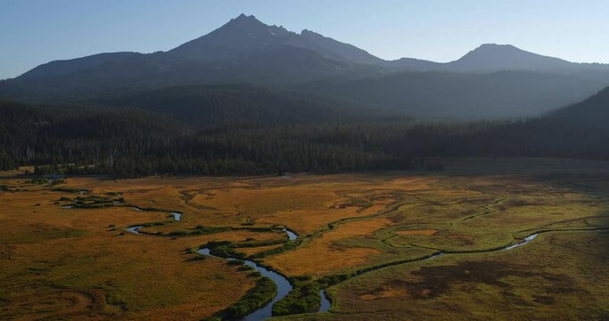 Broken Top mountain in Oregon, wide aerial