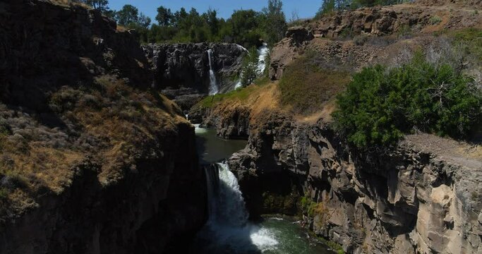 Waterfalls cascading in Oregon, aerial