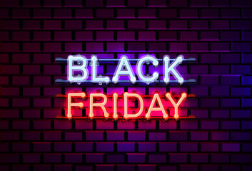 Obraz premium Black Friday sale signboard, neon banner shopping. Vector
