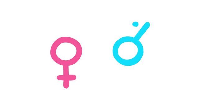 Male and female cartoon icon animation. Man and woman graphic symbol. Alpha channel included.