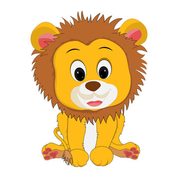 Drawing of a lion cub in cartoon style, made with bright yellow colors. Vector eps illustration.