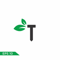 T font logo leaf vector logo template