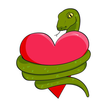 Snake Wrapped Around A Red Heart