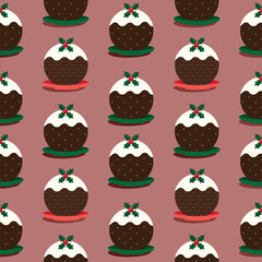 Traditional Christmas Pudding seamless pattern