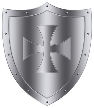 Ritter Schild Vektor in Silber auf einem Isolierter wei&szlig;er Hintergrund.