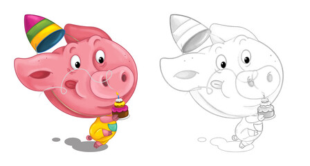Obraz na płótnie Canvas cartoon happy scene with sketch with pig having fun - illustration