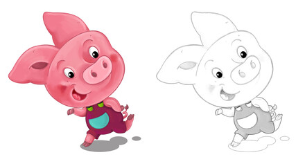 Obraz na płótnie Canvas cartoon happy scene with sketch with pig having fun - illustration