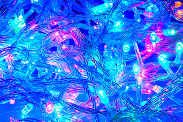 Glowing Christmas garland with multicolor lights