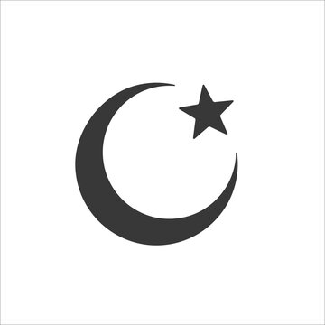 Islam symbol. Moon and star icon isolated white background